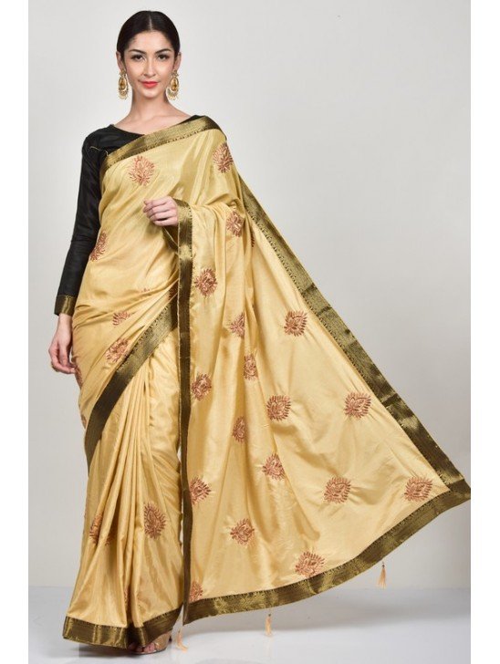 Gold & Black Silk Embroidered Wedding Saree
