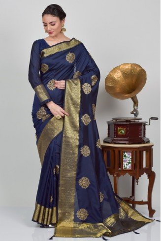 Navy Blue Ethnic Designer Banarasi Saree