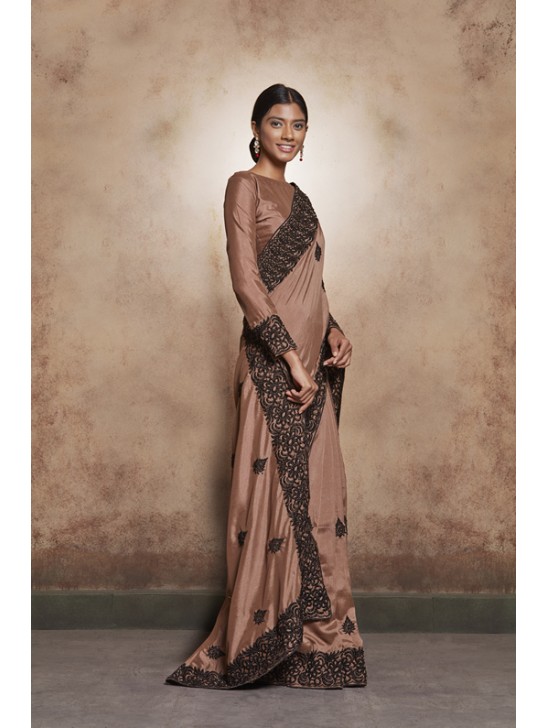 ZACS-602 BROWN LACE BORDER WEDDING WEAR READY MADE INDIAN SAREE