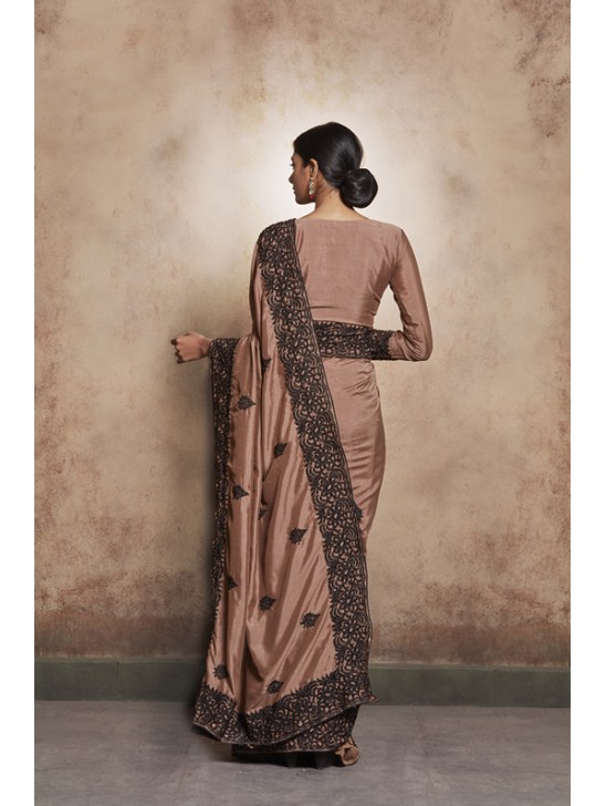 ZACS-602 BROWN LACE BORDER WEDDING WEAR READY MADE INDIAN SAREE