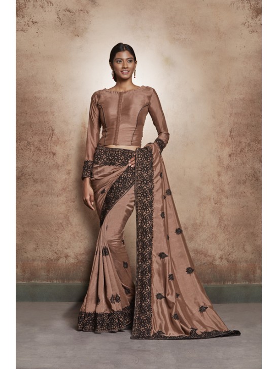 ZACS-602 BROWN LACE BORDER WEDDING WEAR READY MADE INDIAN SAREE