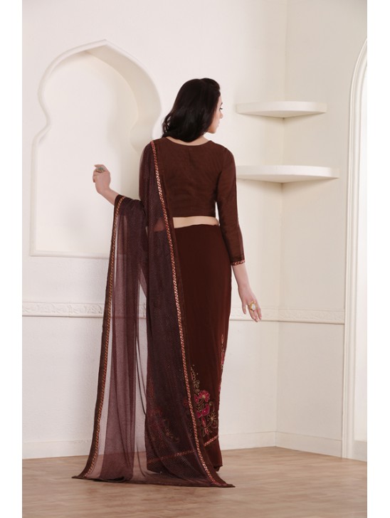 ZACS-600 BROWN DESIGNER READY MADE PARTY WEAR INDIAN SAREE