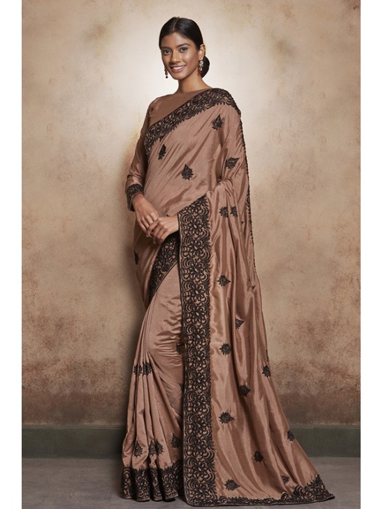 ZACS-602 BROWN LACE BORDER WEDDING WEAR READY MADE INDIAN SAREE