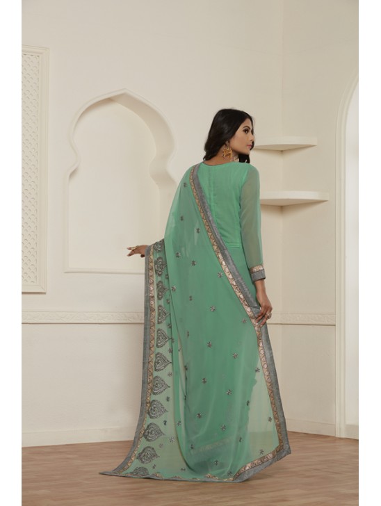 STUNNING SEA GREEN GEORGETTE PAKISTANI CASUAL WEAR SAREE