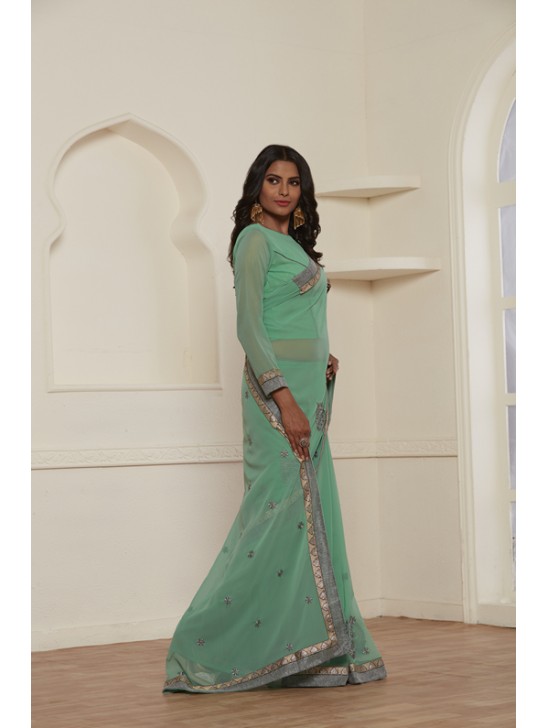 STUNNING SEA GREEN GEORGETTE PAKISTANI CASUAL WEAR SAREE