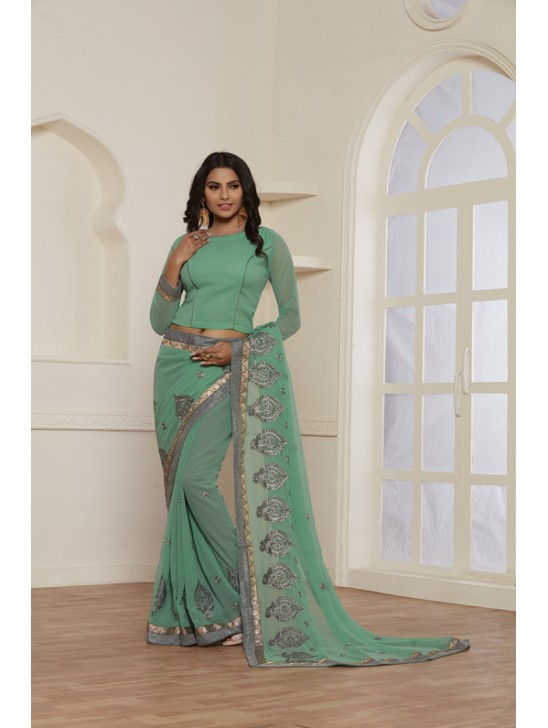 STUNNING SEA GREEN GEORGETTE PAKISTANI CASUAL WEAR SAREE