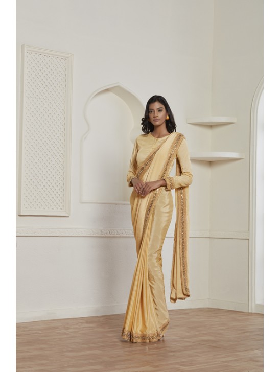 ZACS-612 GOLD SHIMMER GEORGETTE INDIAN WEDDING WEAR SAREE