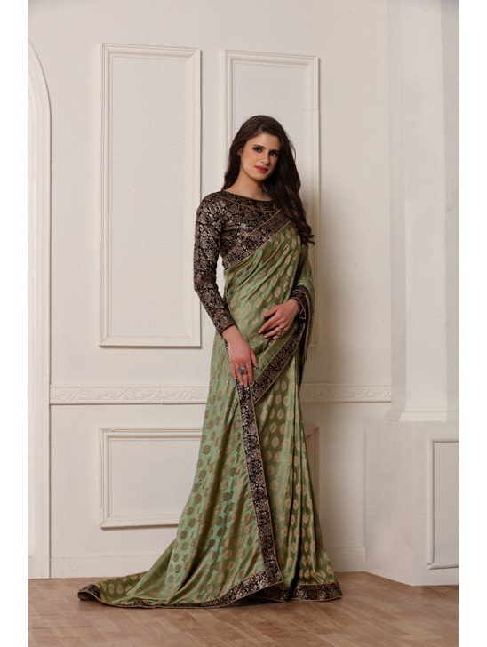 ZACS-611 OLIVE GREEN MEHDNI WEAR READY MADE SAREE