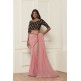 ZACS-610 PINK AND BLACK CONTRAST MATCHING BLOUSE READY MADE SAREE