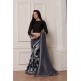 ZACS-608 STUNNING BLACK AND GREY PRINTED GEORGETTE READY TO WEAR SAREE