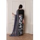 ZACS-608 STUNNING BLACK AND GREY PRINTED GEORGETTE READY TO WEAR SAREE