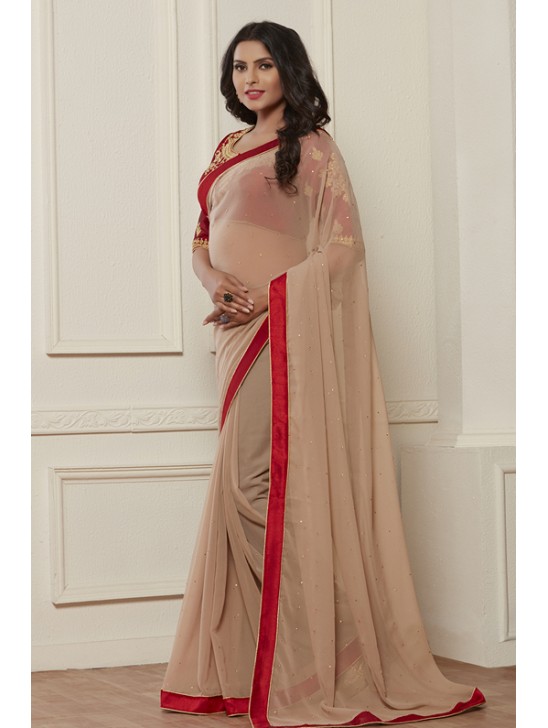 STUNNING NUDE SHADE SHIMMER BEIGE READY MADE SAREE