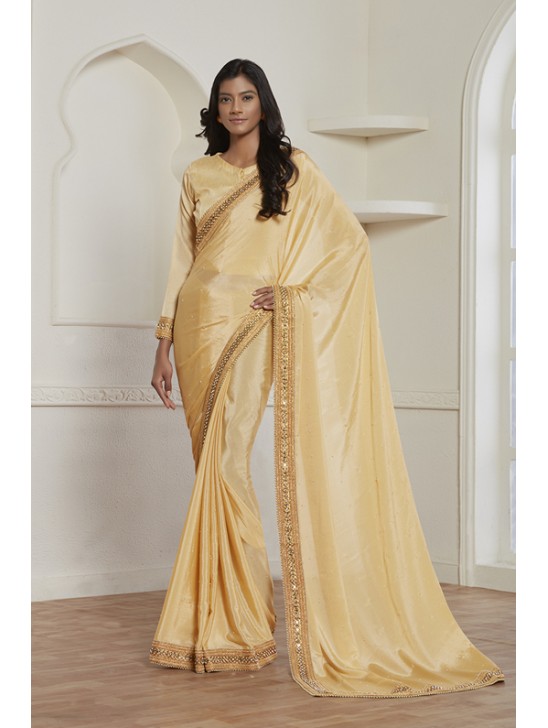 ZACS-612 GOLD SHIMMER GEORGETTE INDIAN WEDDING WEAR SAREE