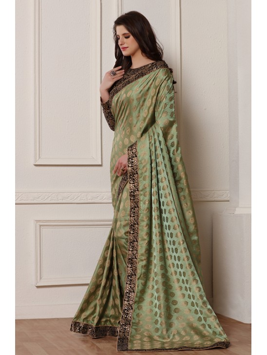 ZACS-611 OLIVE GREEN MEHDNI WEAR READY MADE SAREE