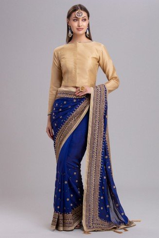 ZACS-117 ROYAL BLUE FULL SLEEVE BLOUSE INDIAN SAREE