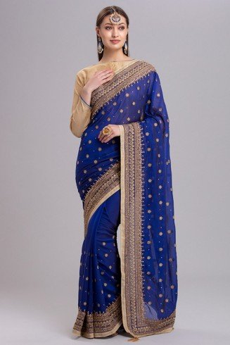 ZACS-117 ROYAL BLUE FULL SLEEVE BLOUSE INDIAN SAREE