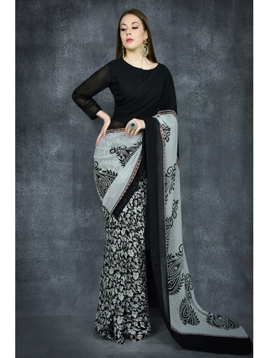 Black & White Versatile Printed Indian Saree