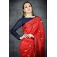 Flame Scarlet Red & Navy Blue Embroidered Ethnic Wear Saree