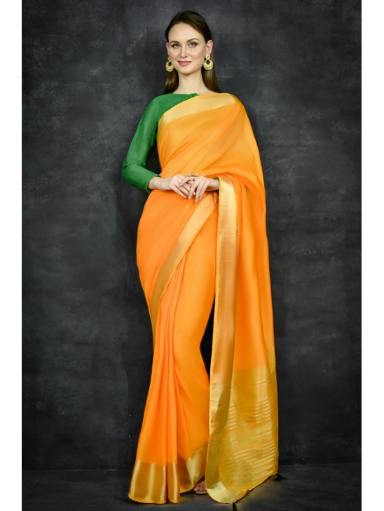 Saffron Yellow Banarsi Style Indian Ethnic Saree