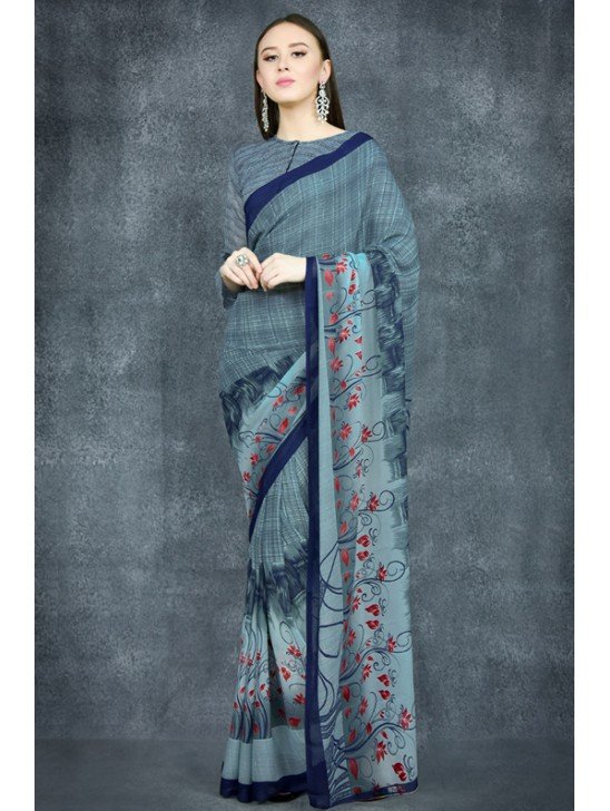 Mosaic Blue Printed Indian Formal Saree