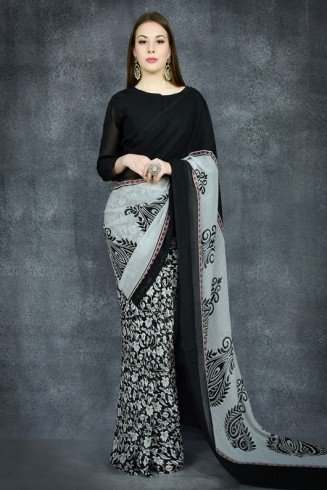 Black & White Versatile Printed Indian Saree