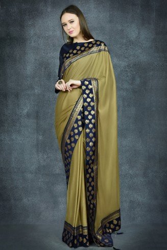 Military Olive & Navy Blue Indian Party Saree