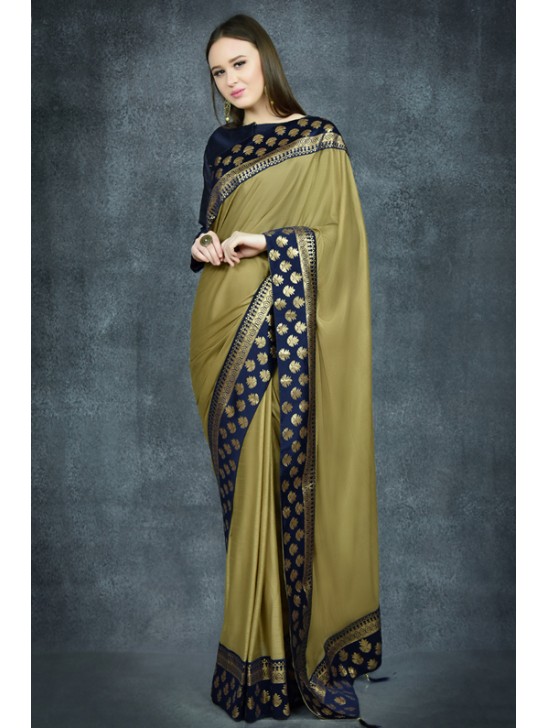 Military Olive & Navy Blue Indian Party Saree