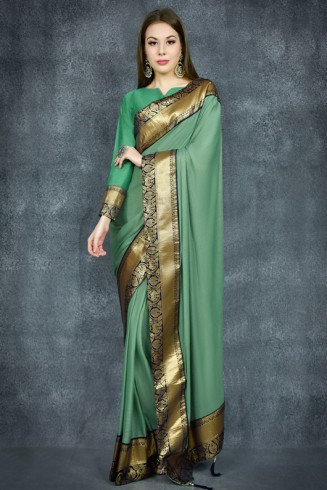 Ultramarine Green Banarasi Golden Border Ethnic Saree