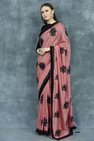 Rose Pink Lace Border Wedding Saree