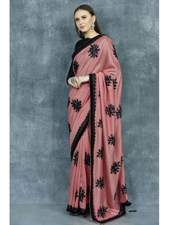 Rose Pink Lace Border Wedding Saree