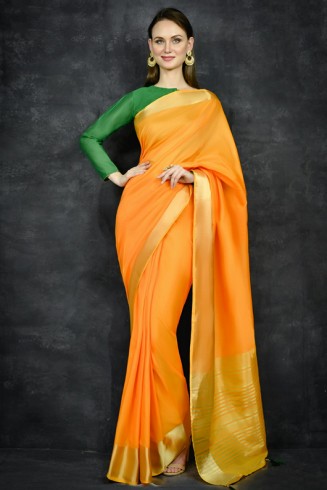 Saffron Yellow Banarsi Style Indian Ethnic Saree