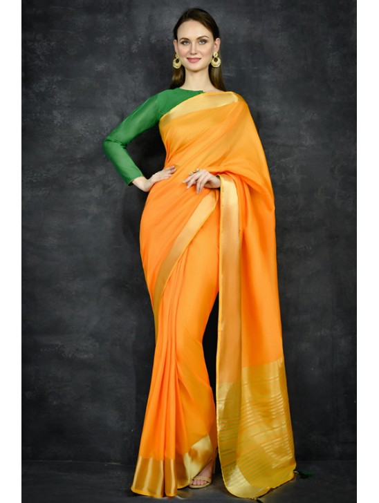 Saffron Yellow Banarsi Style Indian Ethnic Saree