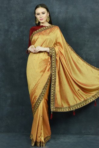 Mustard & Maroon Beautiful Wedding Saree