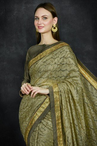 Military Olive Indian Wedding Net Saree