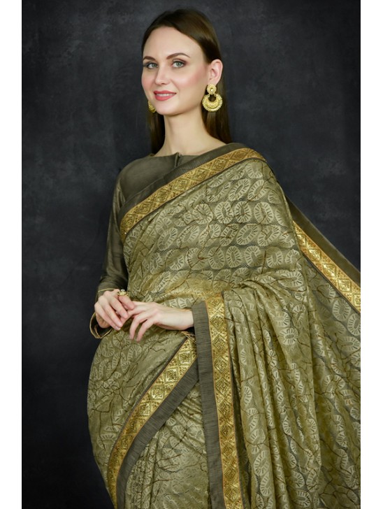 Military Olive Indian Wedding Net Saree