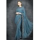 Mosaic Blue Georgette Readymade Floral Embroidered Saree