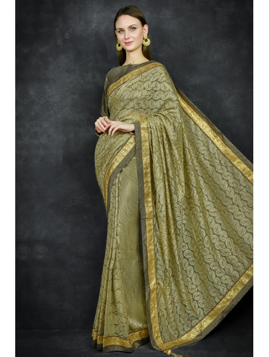 Military Olive Indian Wedding Net Saree