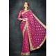 Magenta Purple Golden Embroidered Border Designer Saree