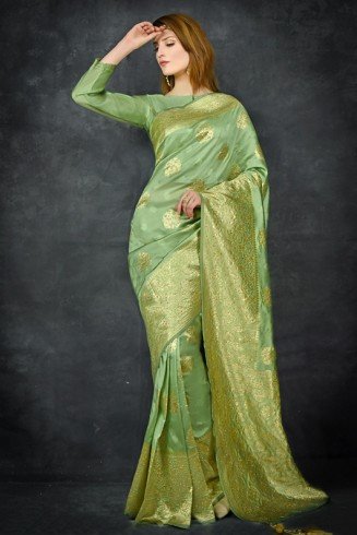 Pista Green Indian Ethnic Banarasi Saree