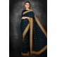 Peacock Blue & Gold Border Designer Party Wear Saree