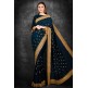 Peacock Blue & Gold Border Designer Party Wear Saree