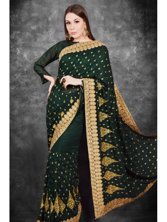 Chive Green Women s Georgette Saree