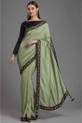 ZACS-47 BISCAY GREEN CLASSIC BLUE BROCADE GOLD MOTIF SAREE