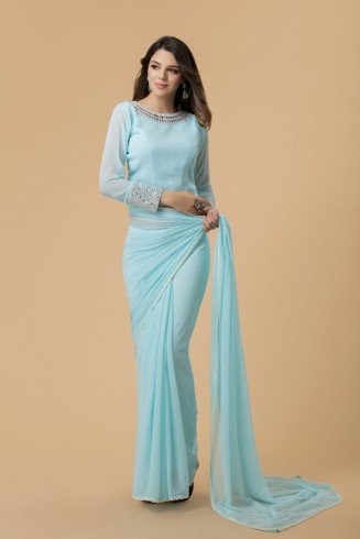 ZACS-701 SKY BLUE GEORGETTE NEW INDIAN OCCASIONAL WEAR SAREE