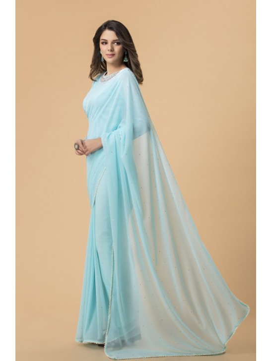 ZACS-701 SKY BLUE GEORGETTE NEW INDIAN OCCASIONAL WEAR SAREE