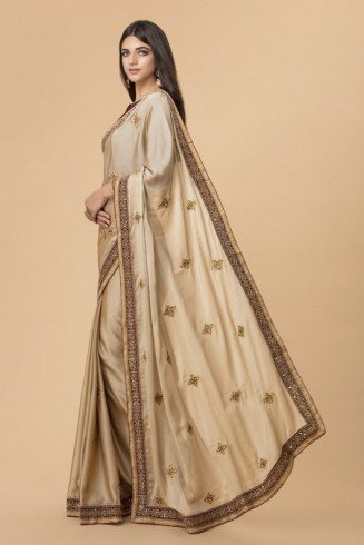 ZACS-714 BEIGE AND PLUM TRADITIONAL INDIAN STYLE SAREE