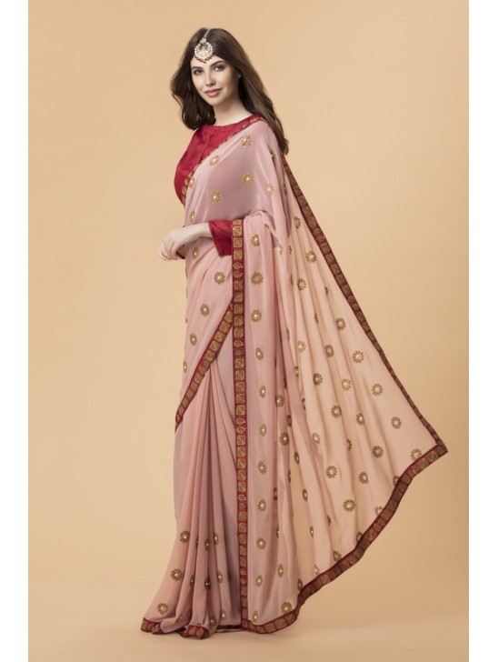 zACS-711 PEACH AND RED GEORGETTE OCCASION WEAR INDIAN SAREE