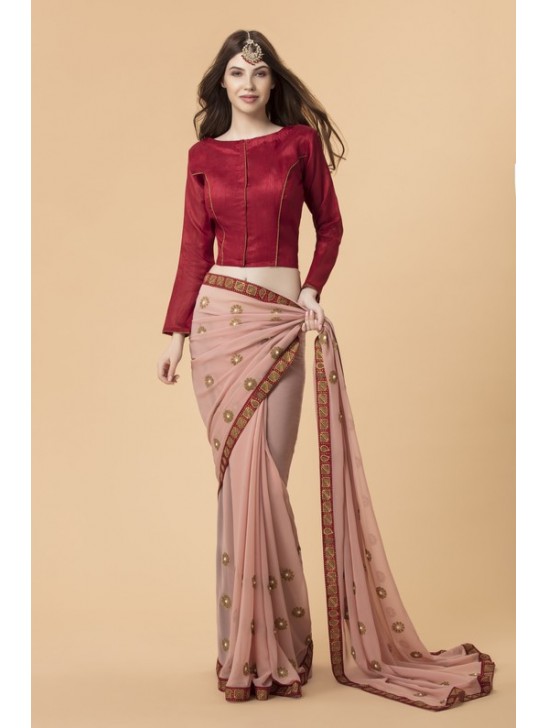 zACS-711 PEACH AND RED GEORGETTE OCCASION WEAR INDIAN SAREE