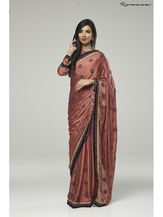 ROSE PINK HEAVY EMBELLISHED INDIAN WEDDING SAREE