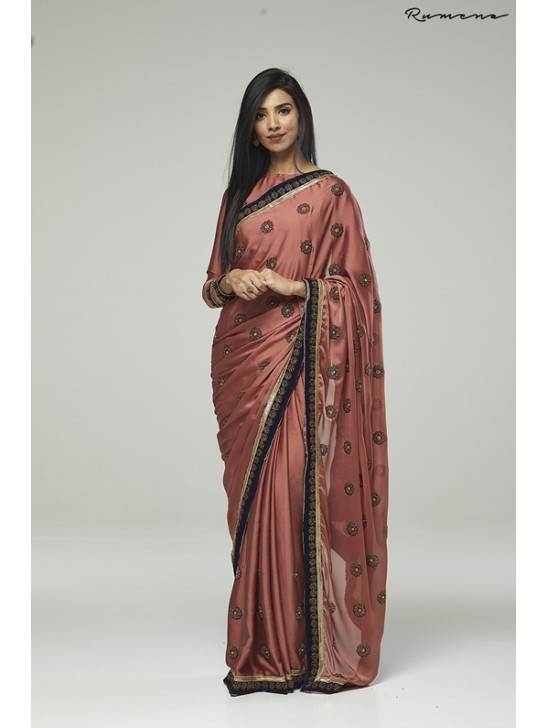 ROSE PINK HEAVY EMBELLISHED INDIAN WEDDING SAREE